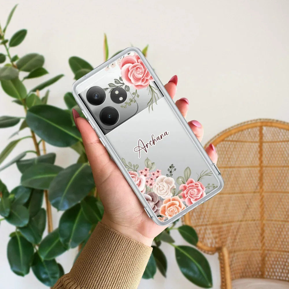 Pink Floral Transparent Silicon Case For Realme 12X 5G
