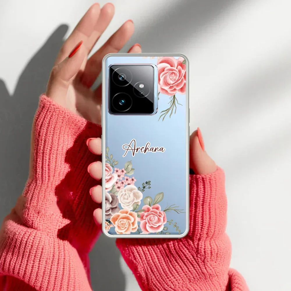 Pink Floral Transparent Silicon Case For Realme 13 Pro 5G