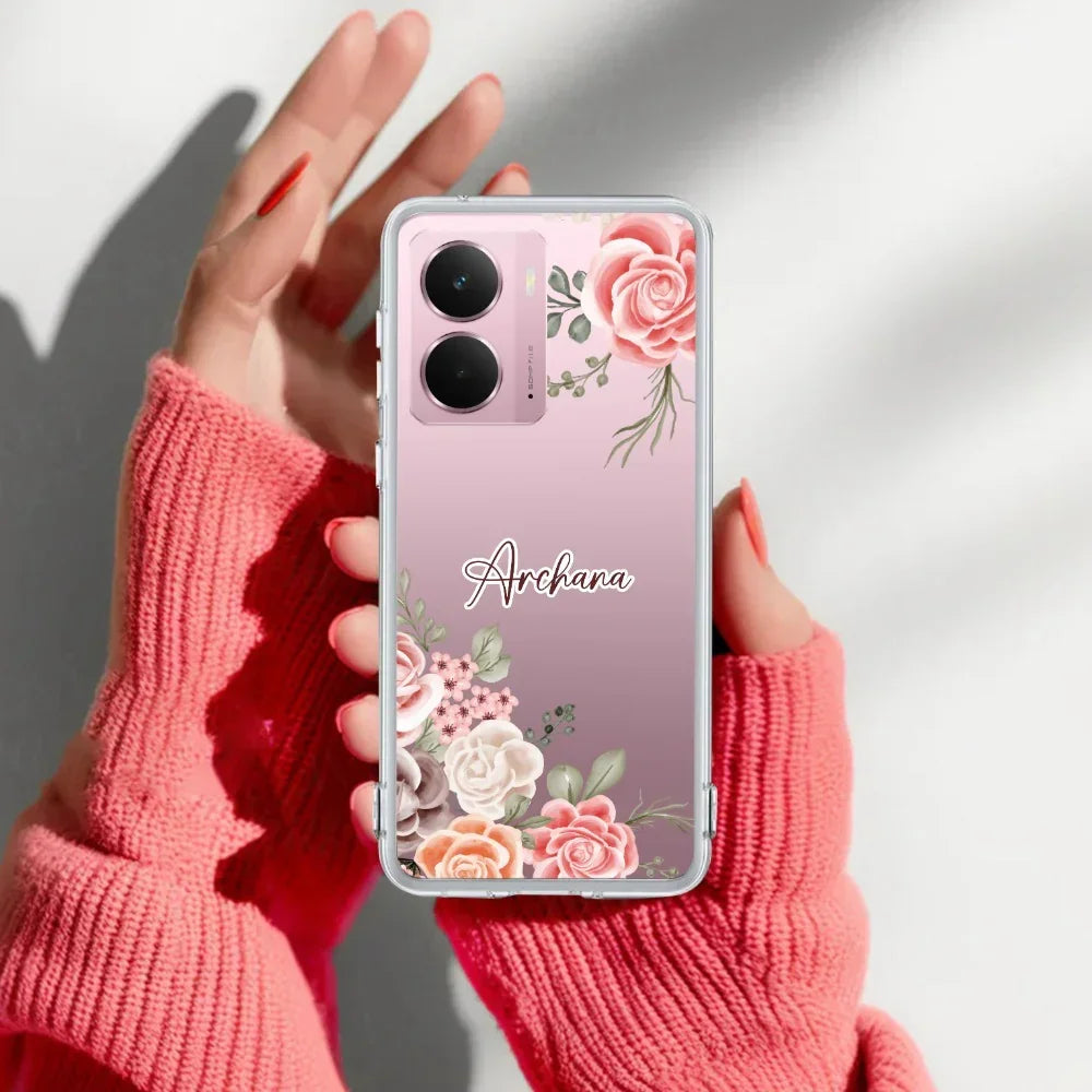 Pink Floral Transparent Silicon Case For Realme Narzo 70 5G