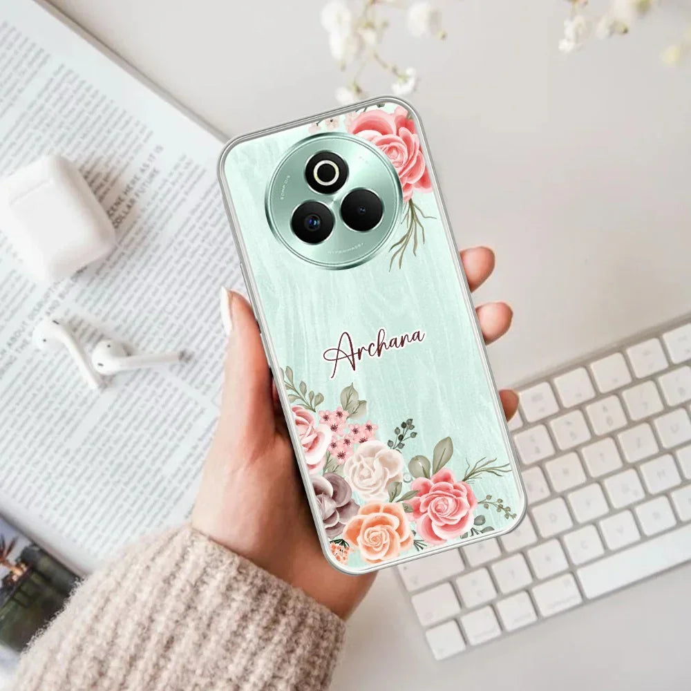 Pink Floral Transparent Silicon Case For Realme P1 5G
