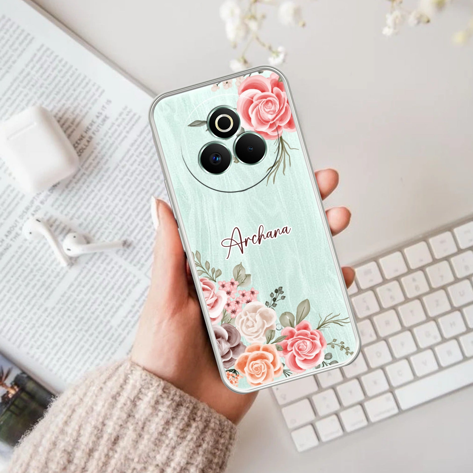 Pink Floral Customize Anti Yelllow Case For Realme P3 Pro 5G