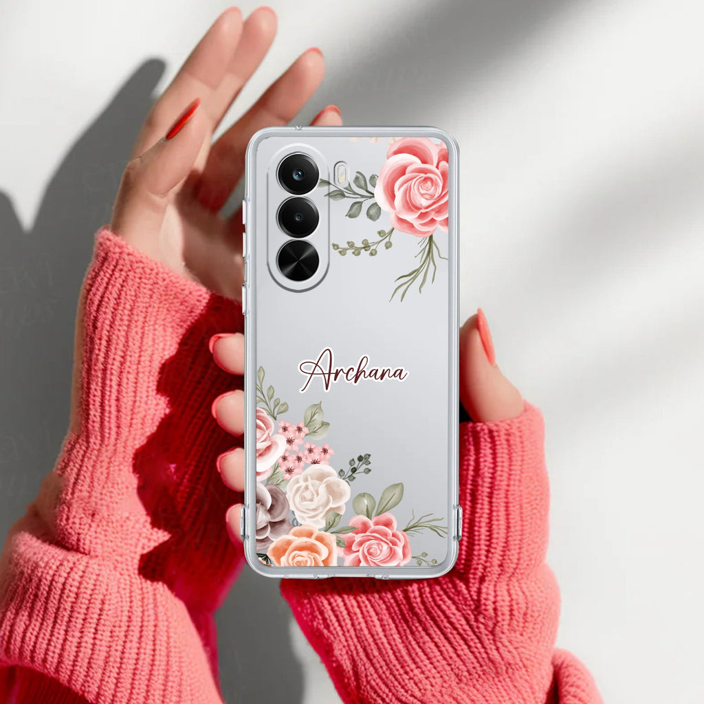 Pink Floral Customize Anti Yelllow Case For Realme P4x 5G