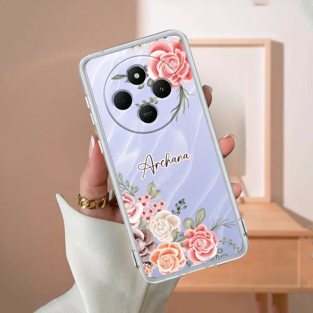 Pink Floral Transparent Silicon Case For Redmi 14C 5G