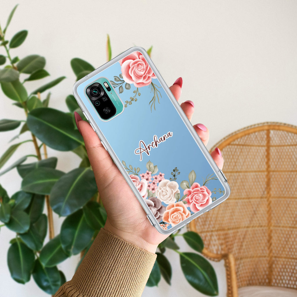Pink Floral Transparent Silicon Case For Redmi Note 15 Pro Plus 5G
