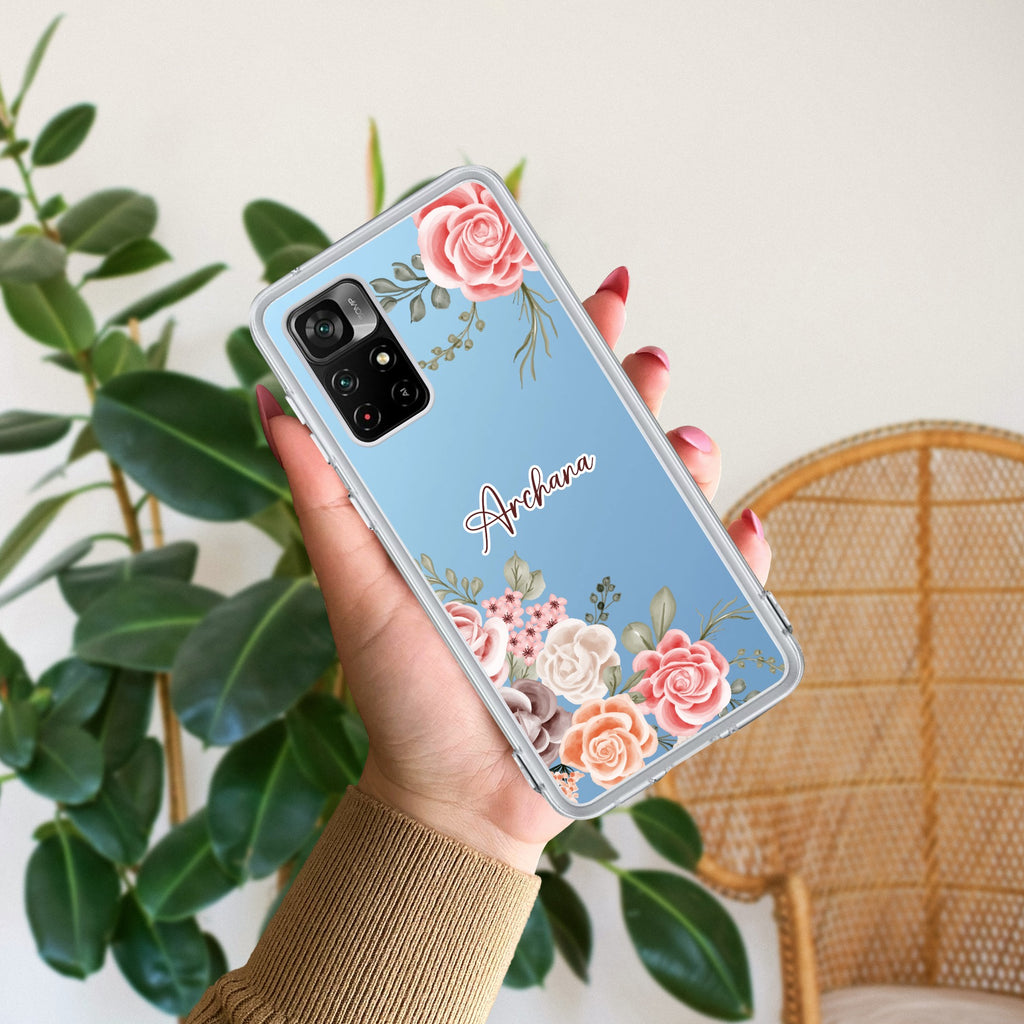 Pink Floral Transparent Silicon Case For Mi 11i