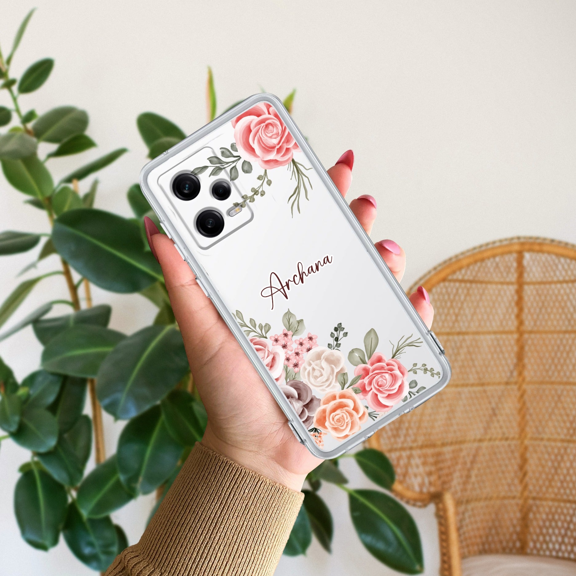 Pink Floral Transparent Silicon Case For Redmi/Xiaomi