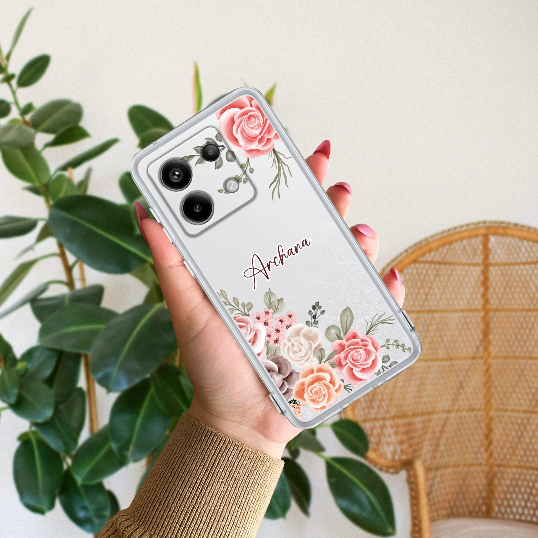 Pink Floral Anti Yellow Case For Redmi Note 13 Pro 5G