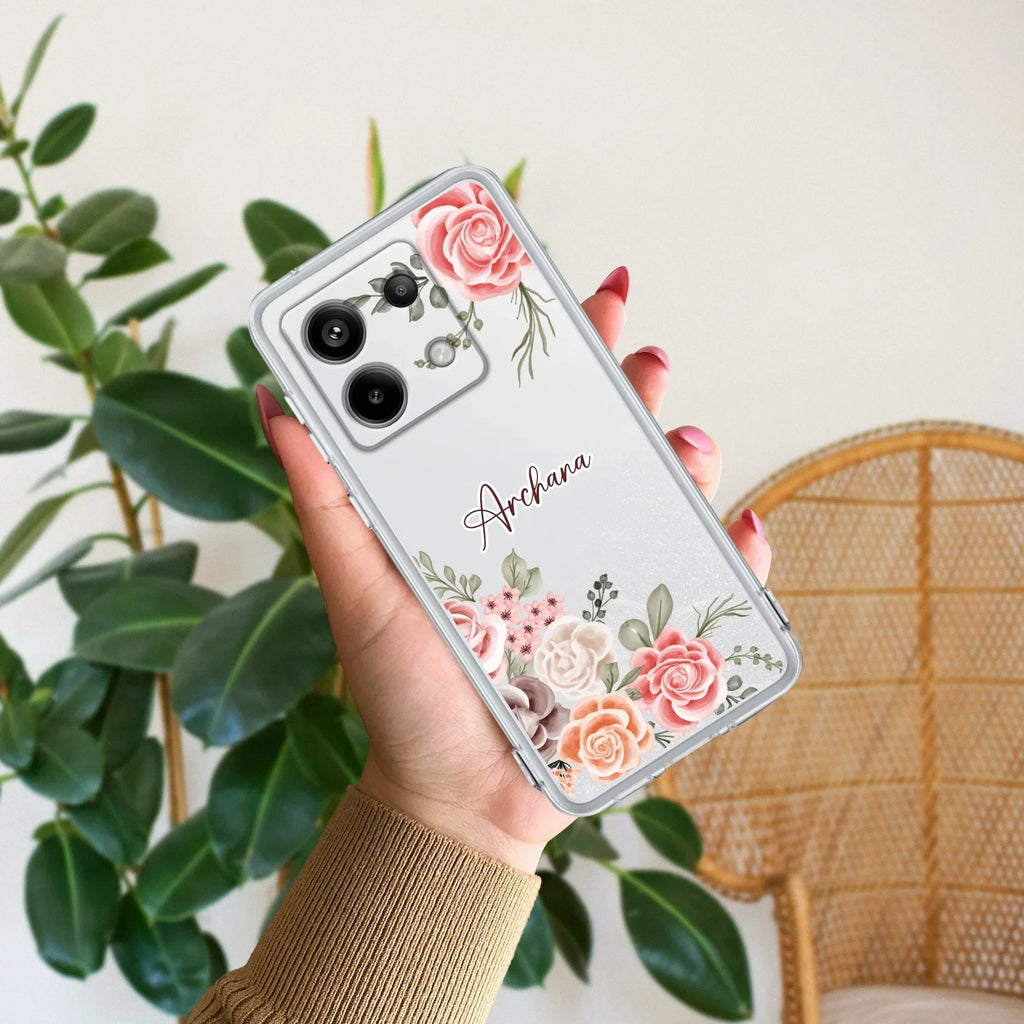 Pink Floral Transparent Silicon Case For Mi 11 Lite / Xiaomi 11 Lite NE 5G