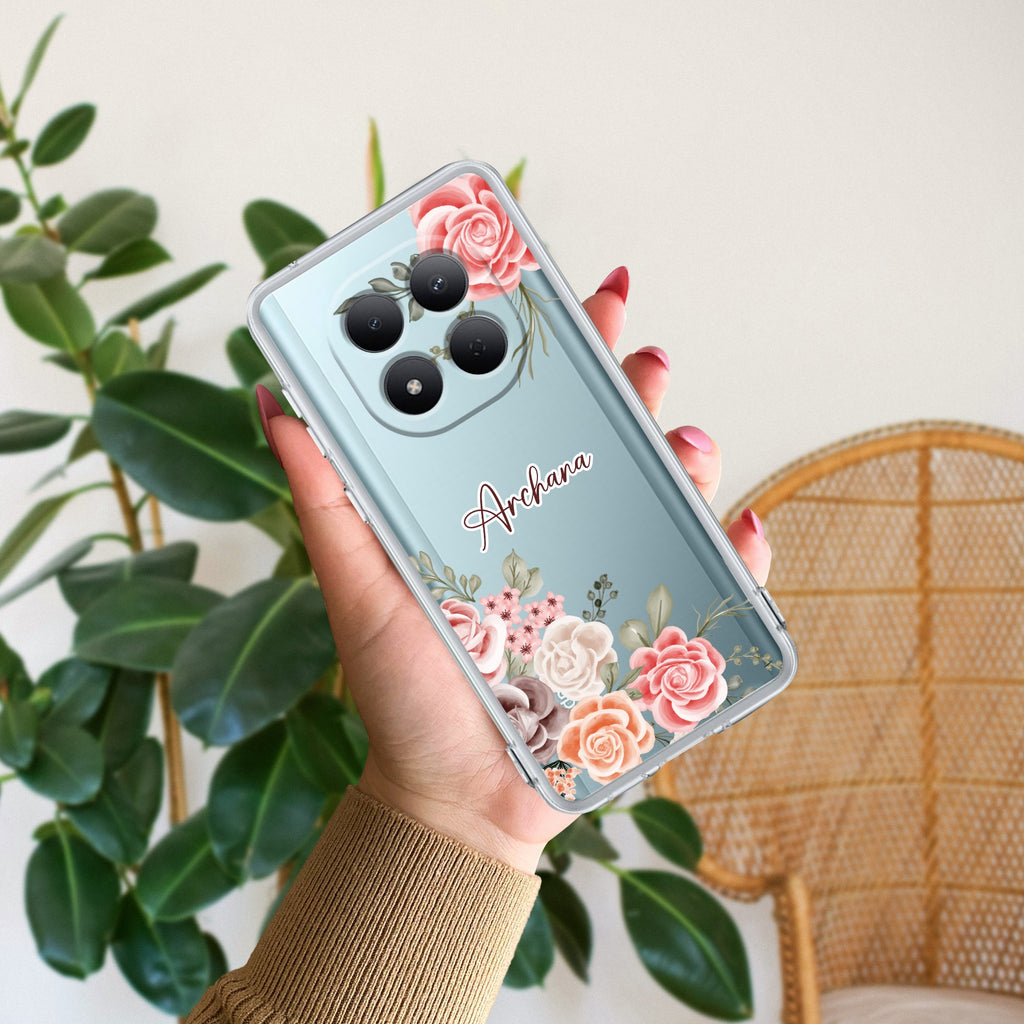 Pink Floral Transparent Silicon Case For Redmi Note 15 Pro 5G