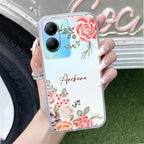 Pink Floral Transparent Silicon Case For Vivo T2x 5G