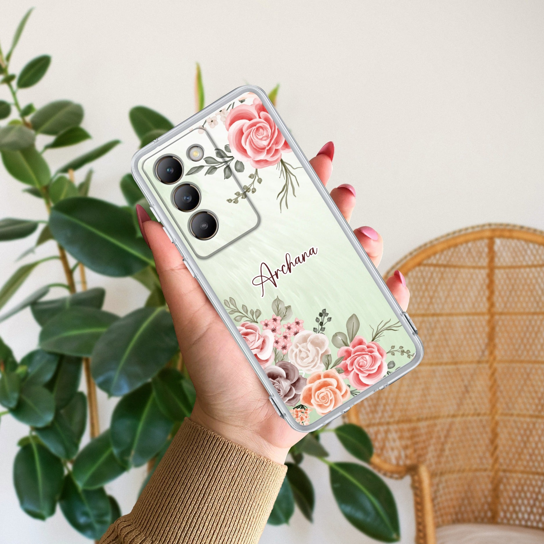 Pink Floral Transparent Silicon Case For Vivo