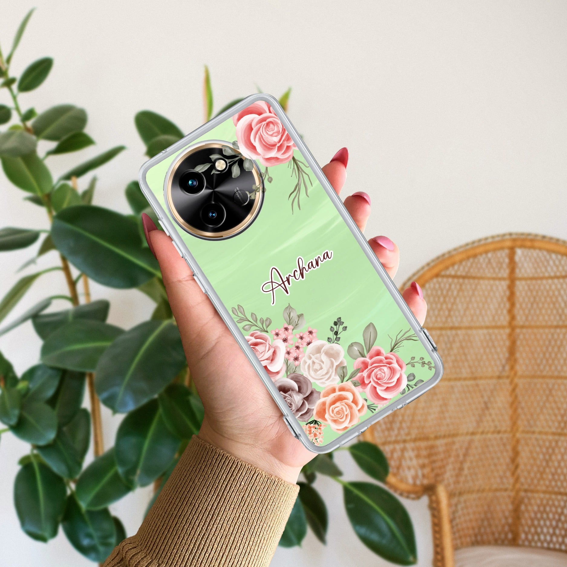 Pink Floral Transparent Silicon Case For Vivo
