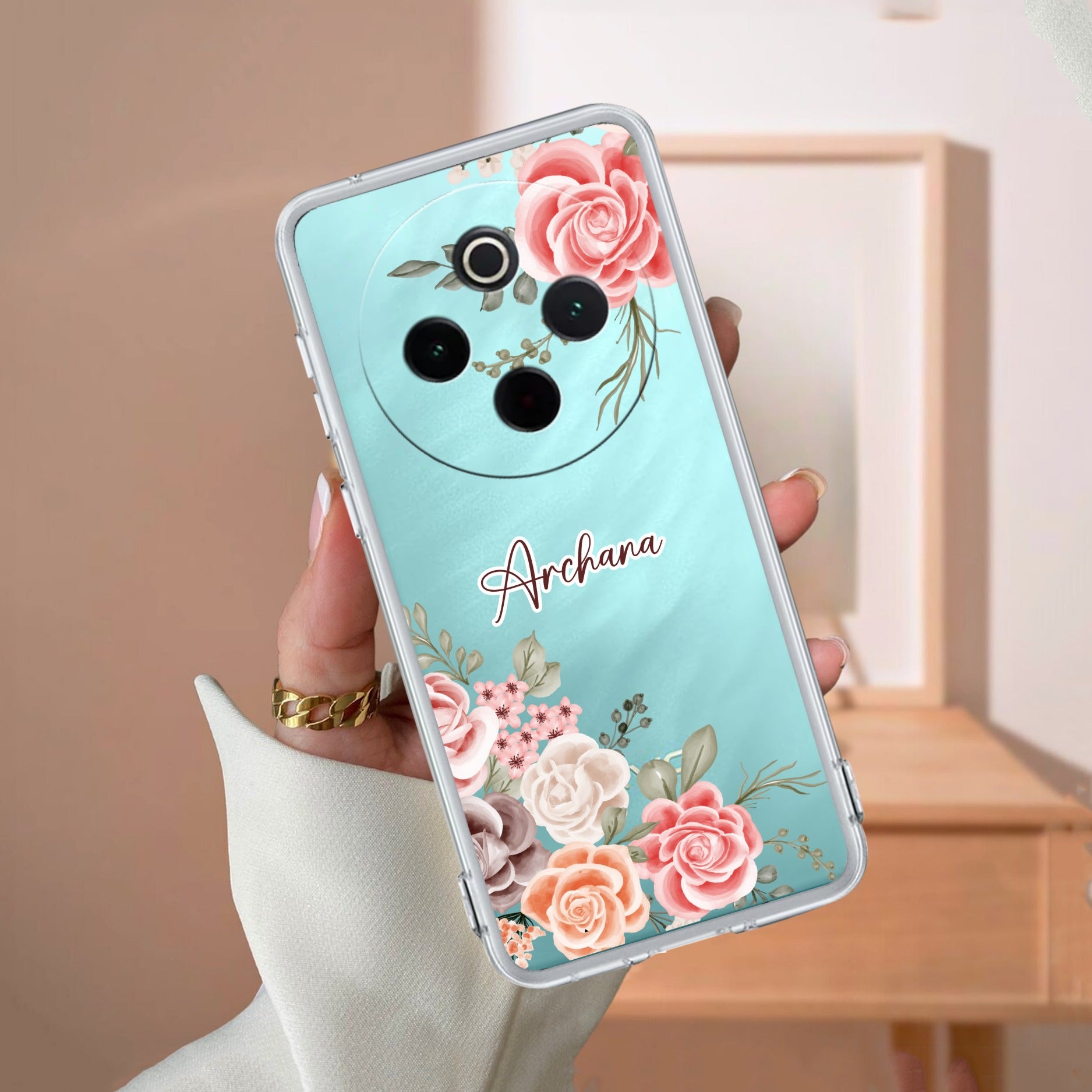 Pink Floral Transparent Silicon Case For Vivo