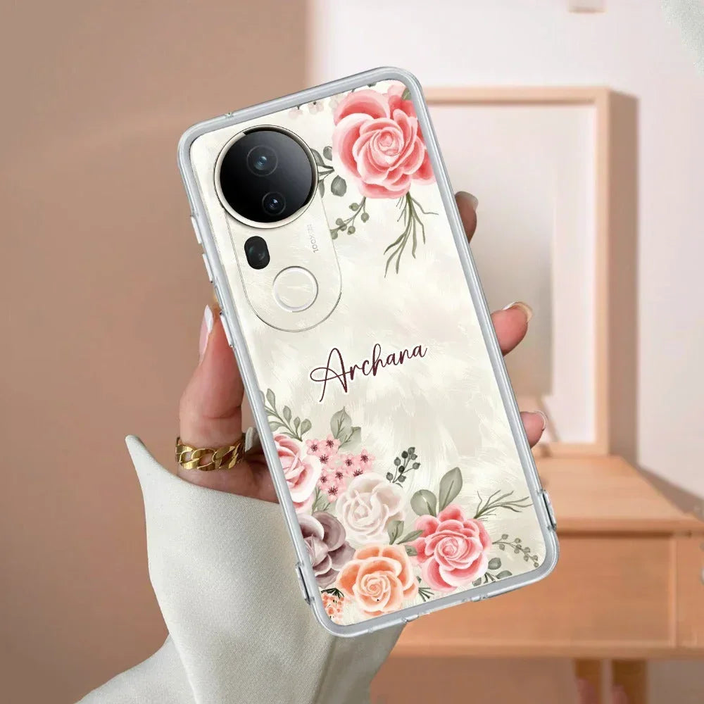 Pink Floral Transparent Silicon Case For Vivo V20 SE