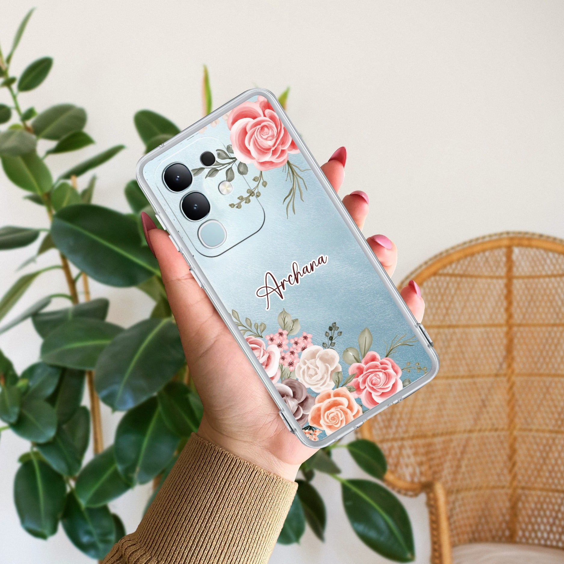 Pink Floral Transparent Silicon Case For Vivo