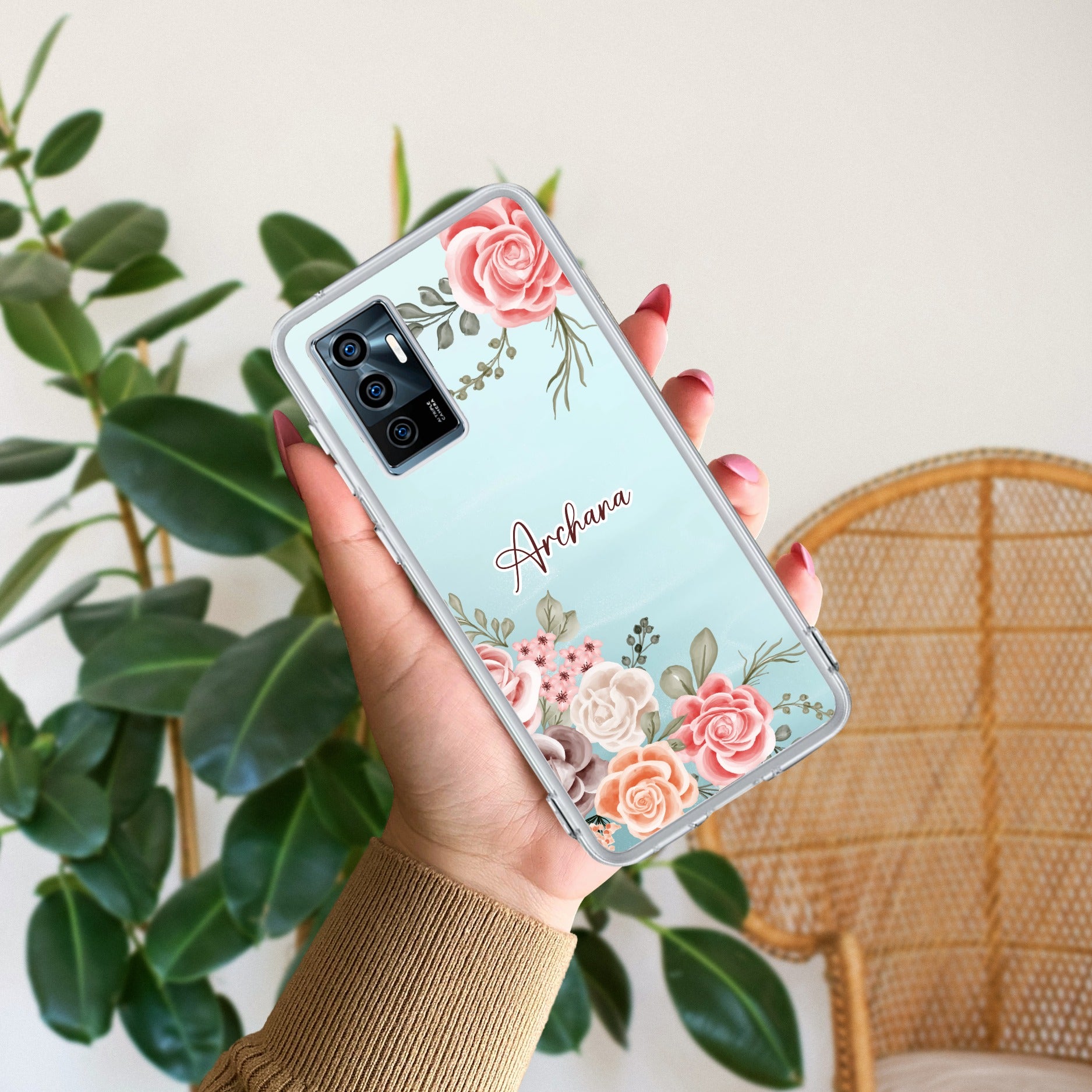 Pink Floral Transparent Silicon Case For Vivo