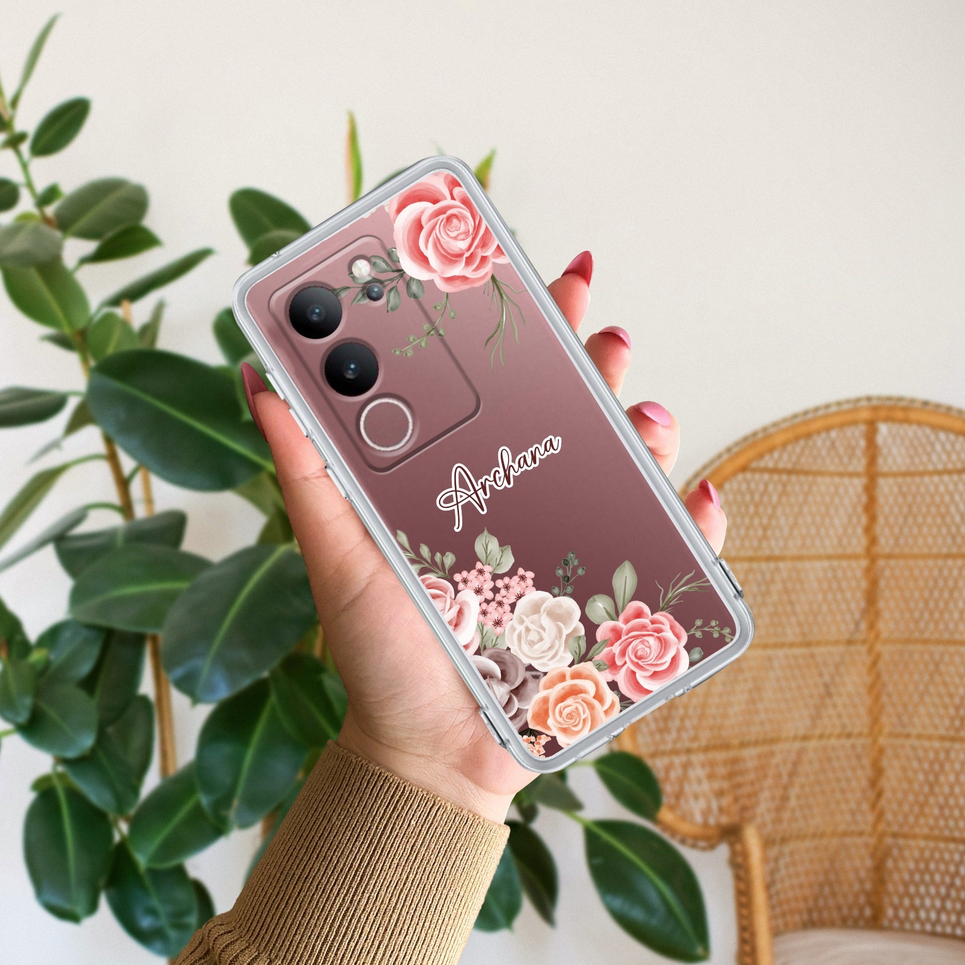 Pink Floral Transparent Silicon Case For Vivo