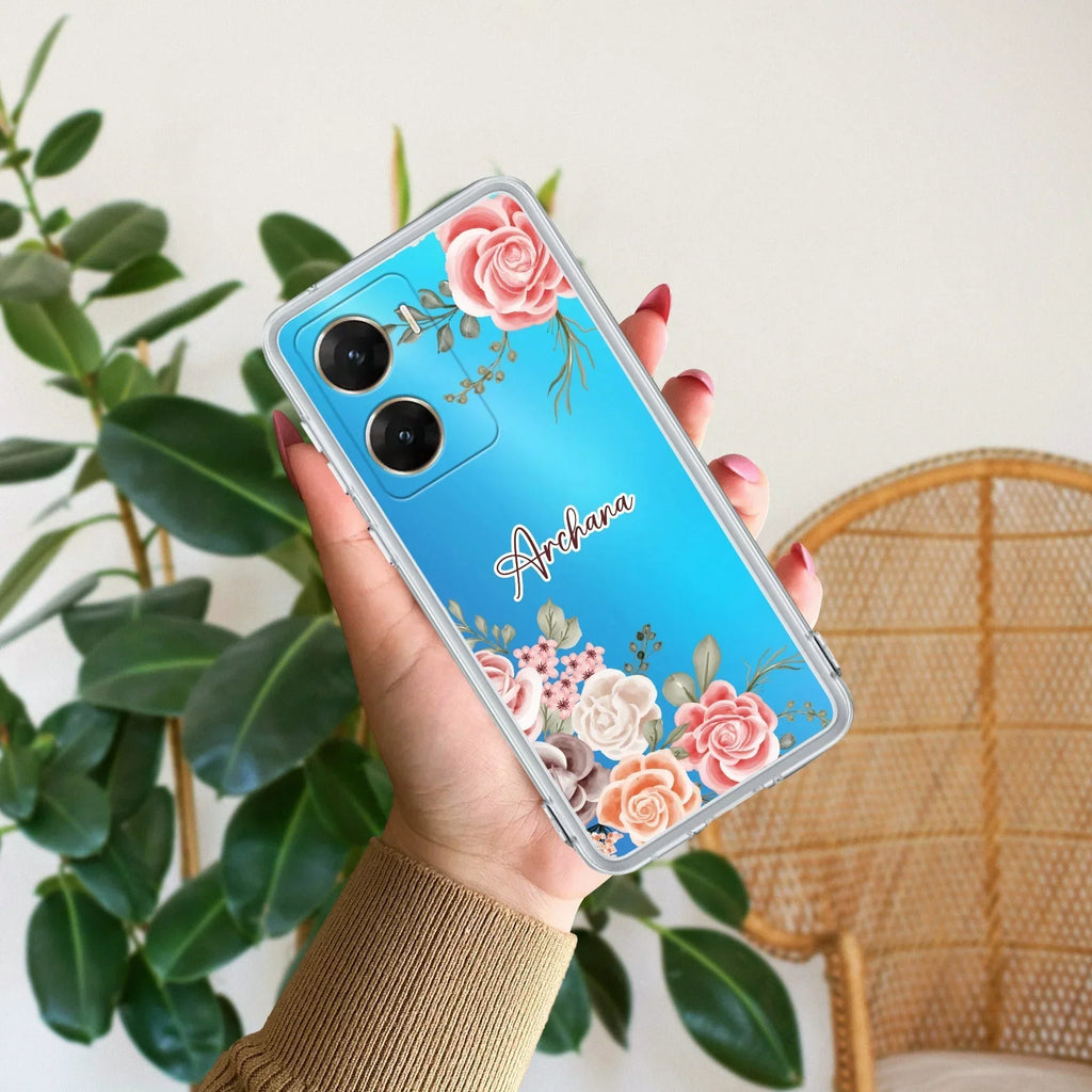 Pink Floral Transparent Silicon Case For Vivo T3 Pro 5G