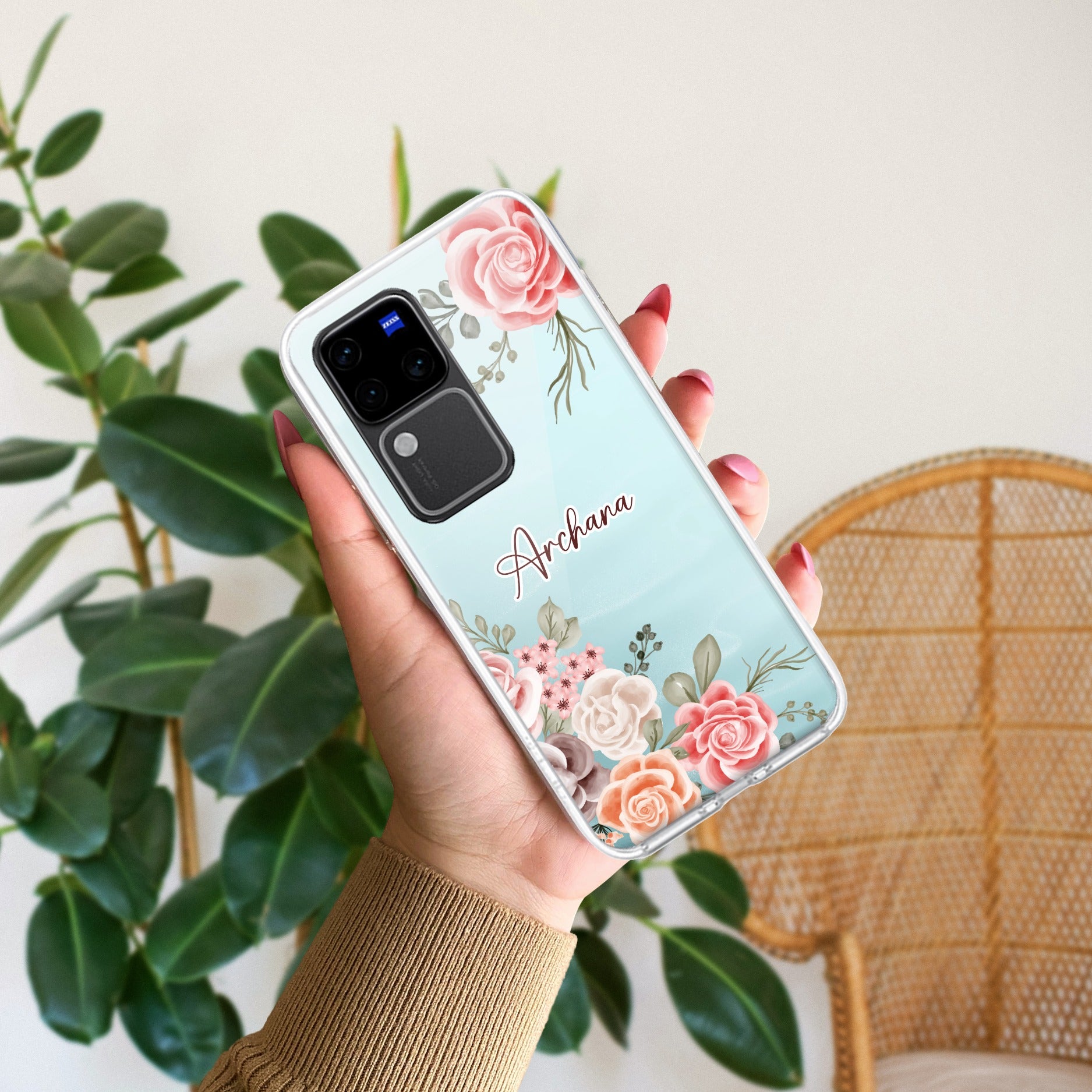 Pink Floral Transparent Silicon Case For Vivo