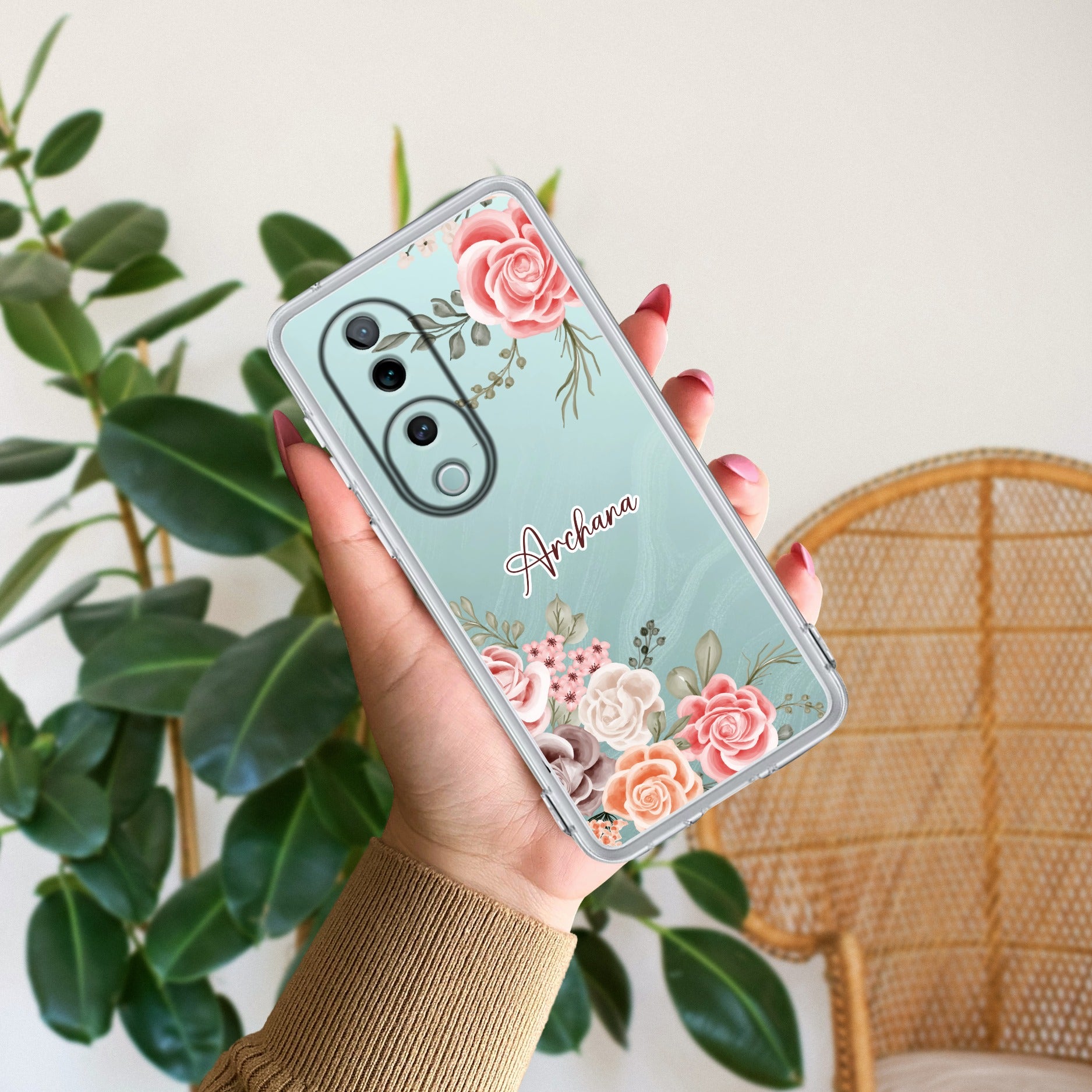 Pink Floral Transparent Silicon Case For Vivo