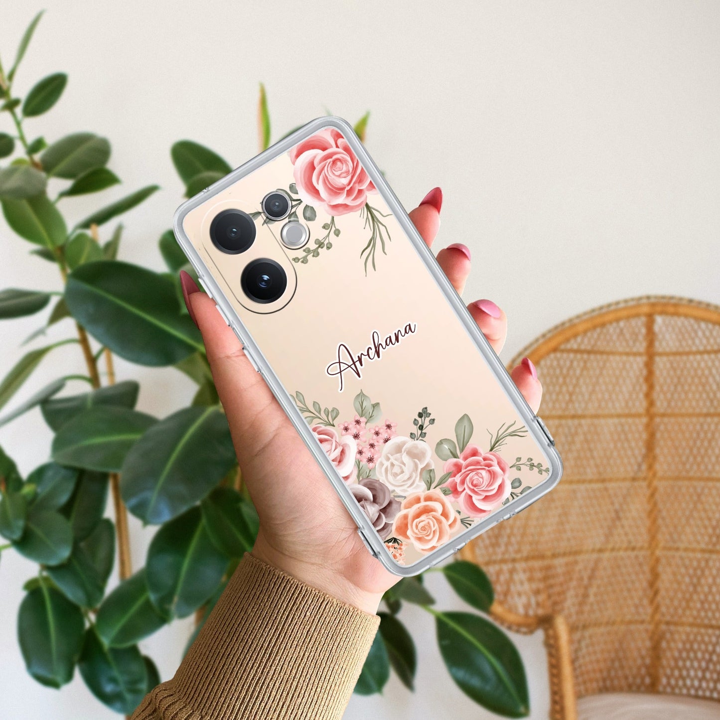 Pink Floral Transparent Silicon Case For Vivo