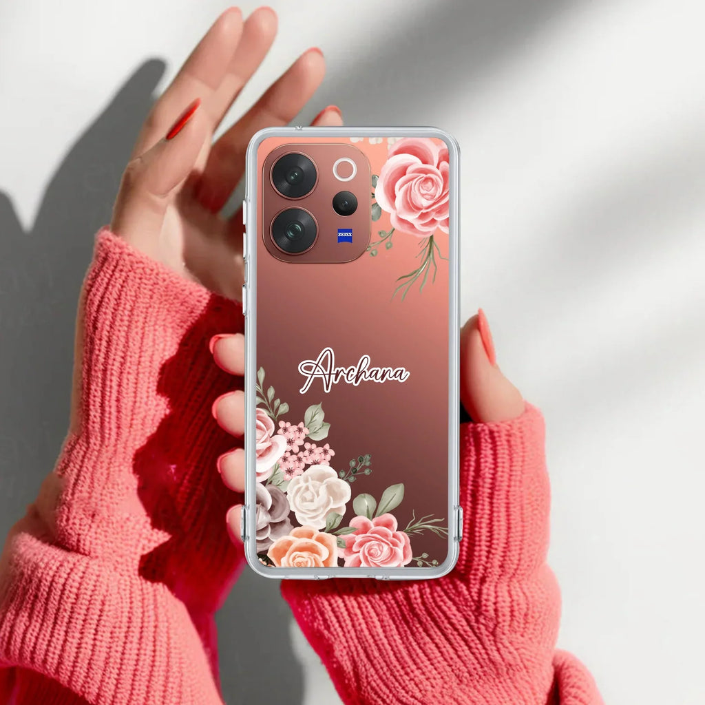 Pink Floral Transparent Silicon Case For Vivo T4R 5G