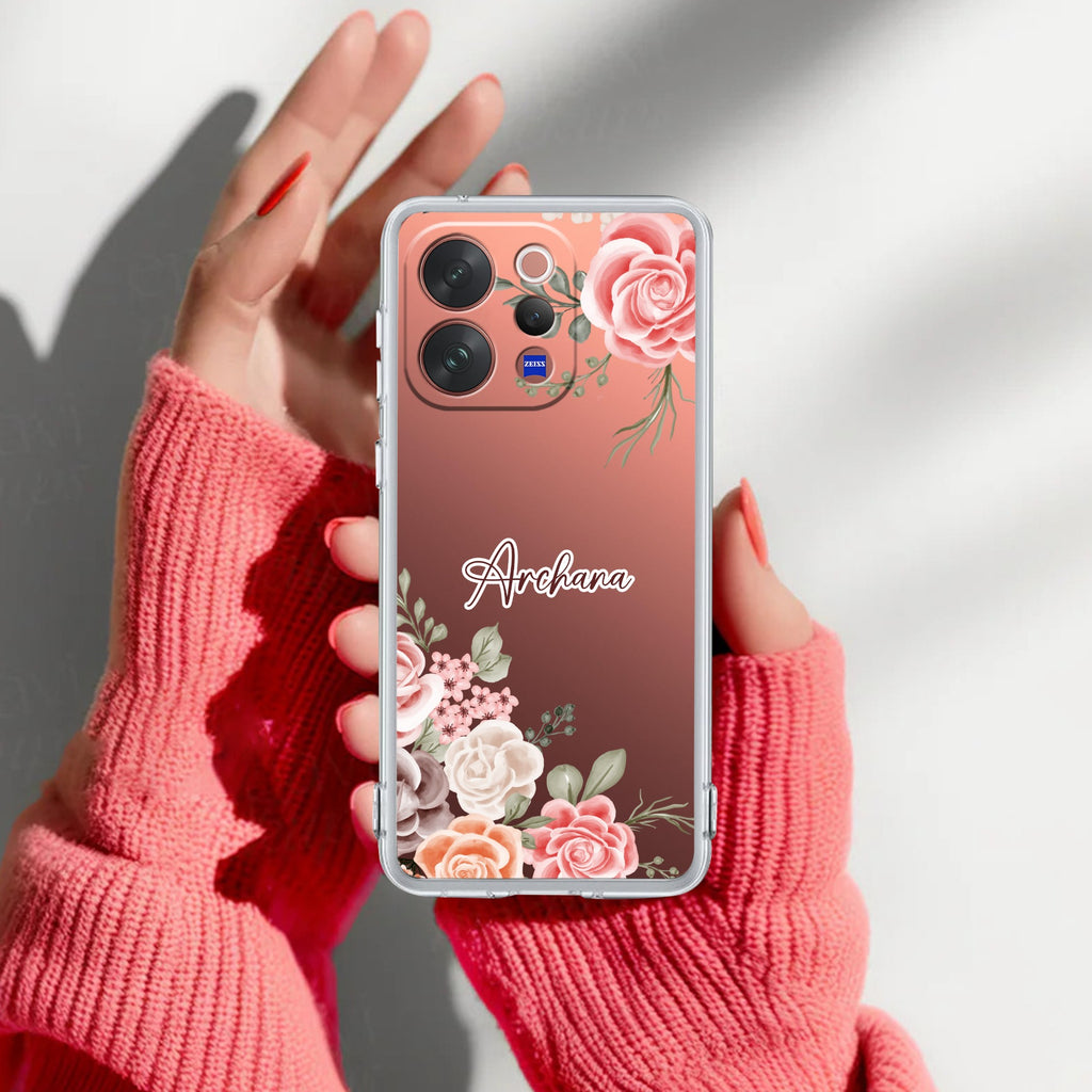 Pink Floral Customize Anti Yellow Case For Vivo V70 5G