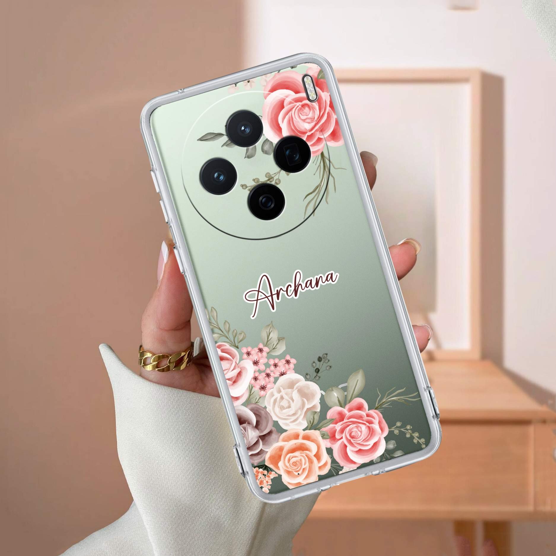 Pink Floral Transparent Silicon Case For Vivo
