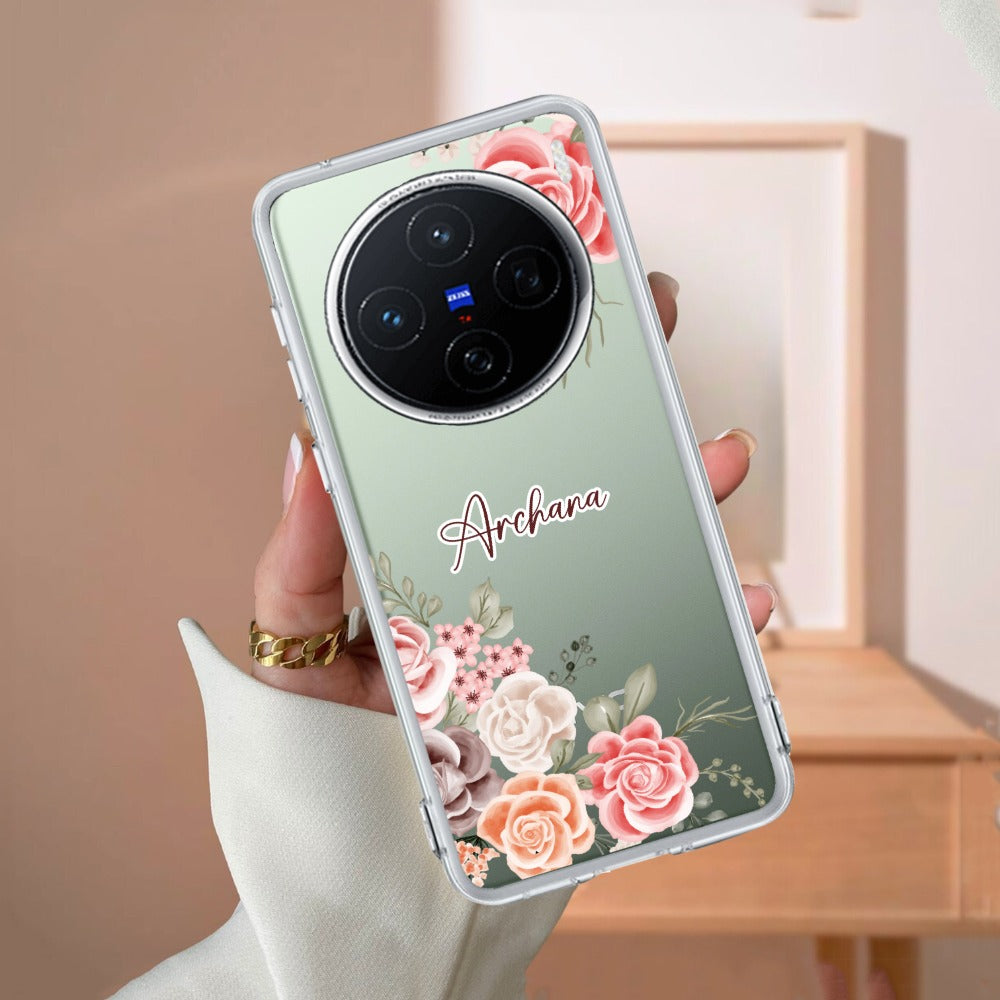 Pink Floral Transparent Silicon Case For Vivo