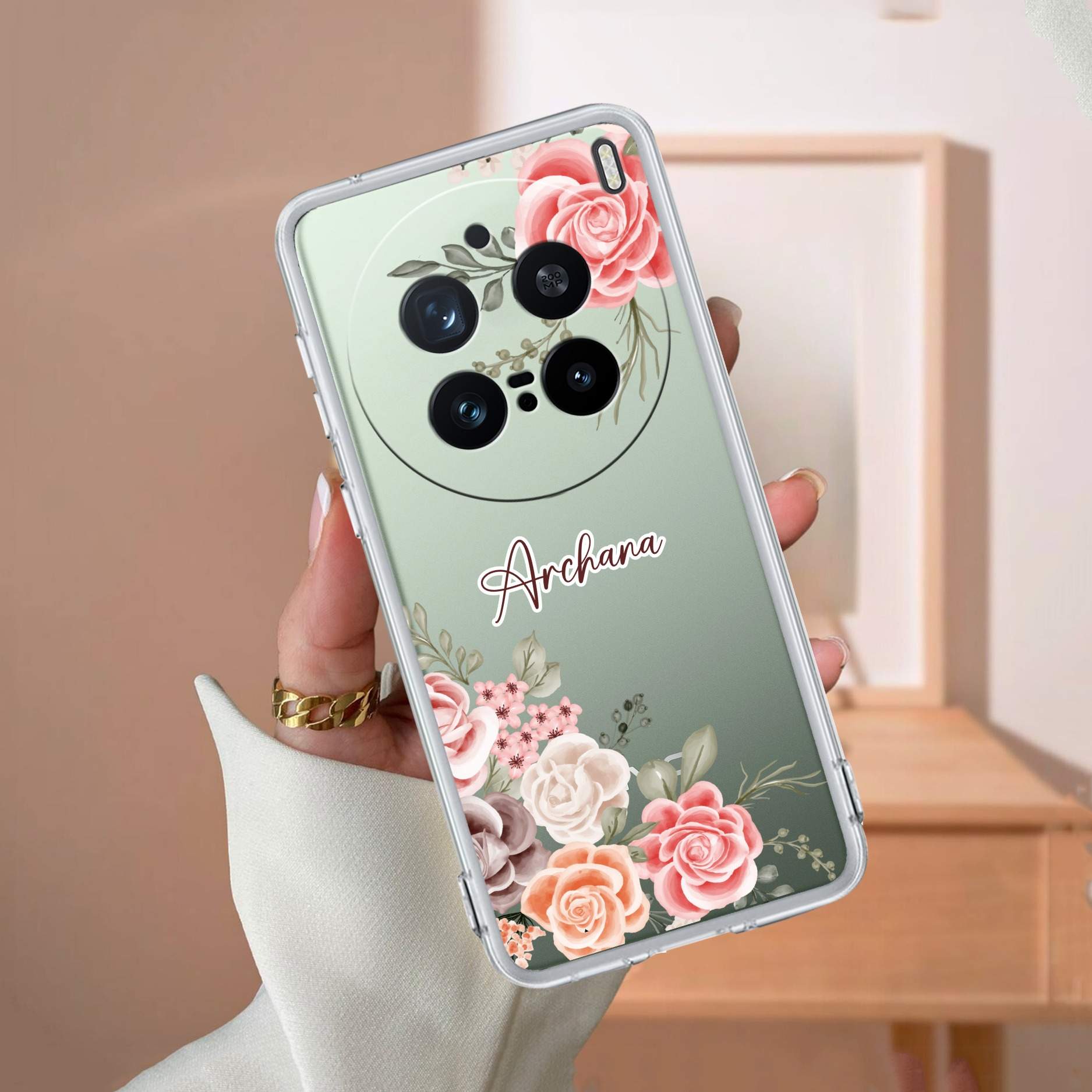 Pink Floral Transparent Silicon Case For Vivo