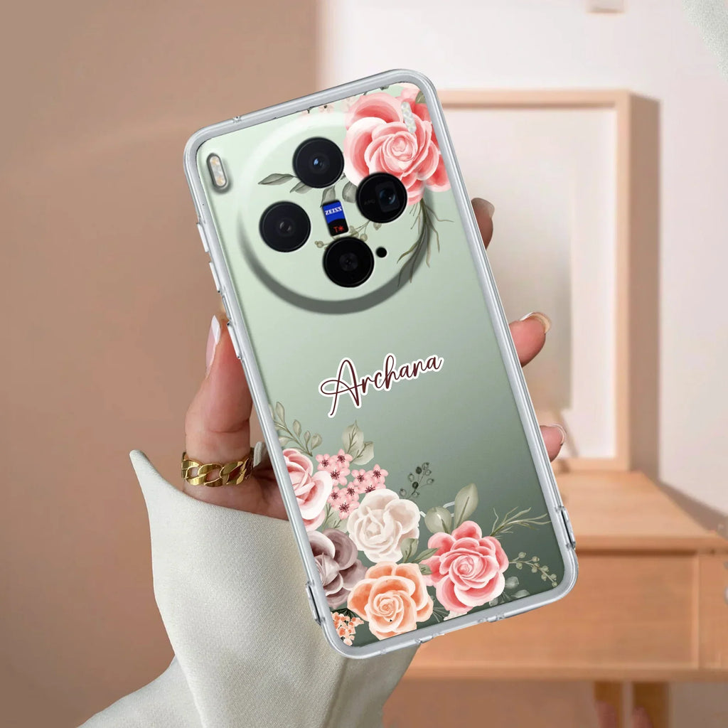 Pink Floral Transparent Silicon Case For Vivo X200 5G