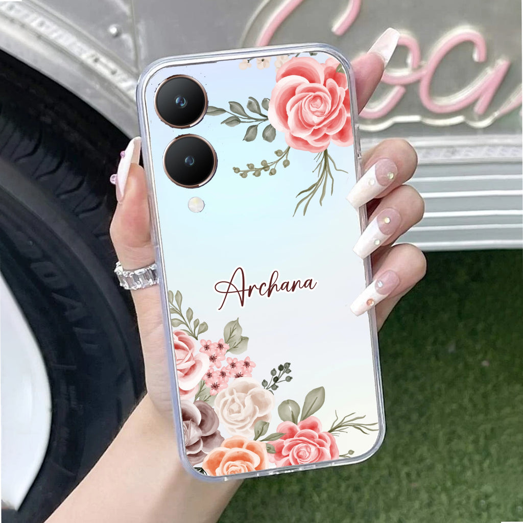 Pink Floral Customize Anti Yellow Case For Vivo Y28 5G
