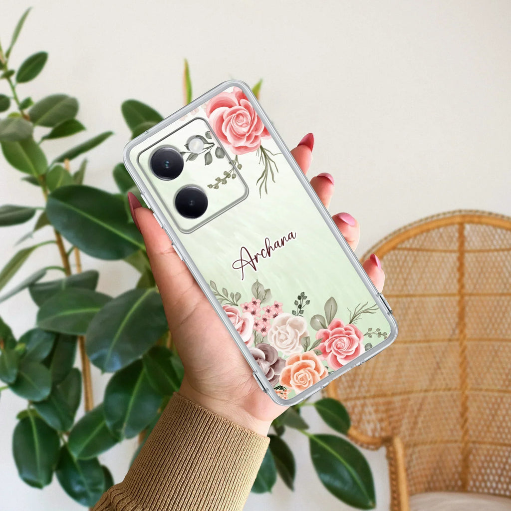 Pink Floral Transparent Silicon Case For Vivo T4 5G
