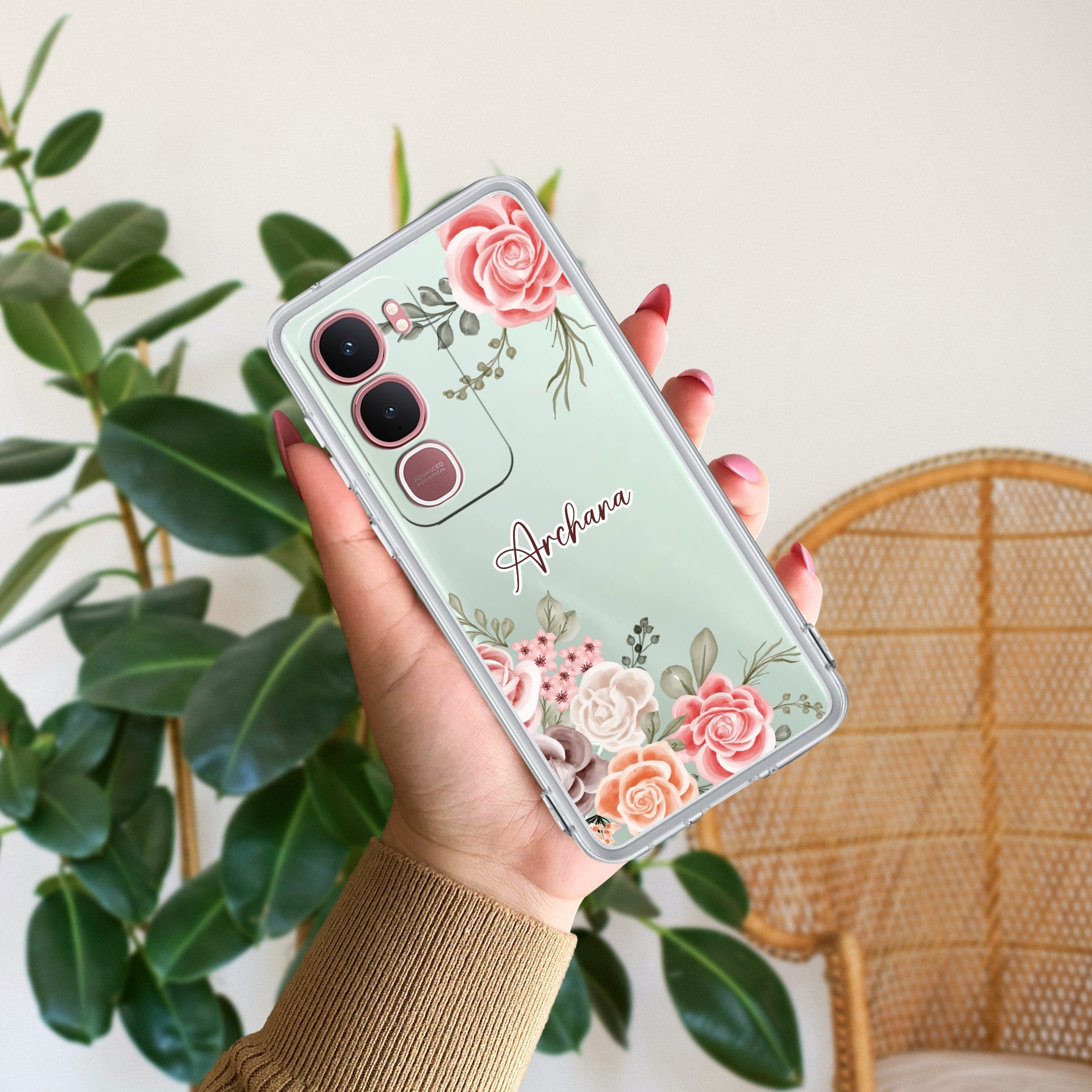 Pink Floral Customize Anti Yellow Case For Vivo Y31 5G