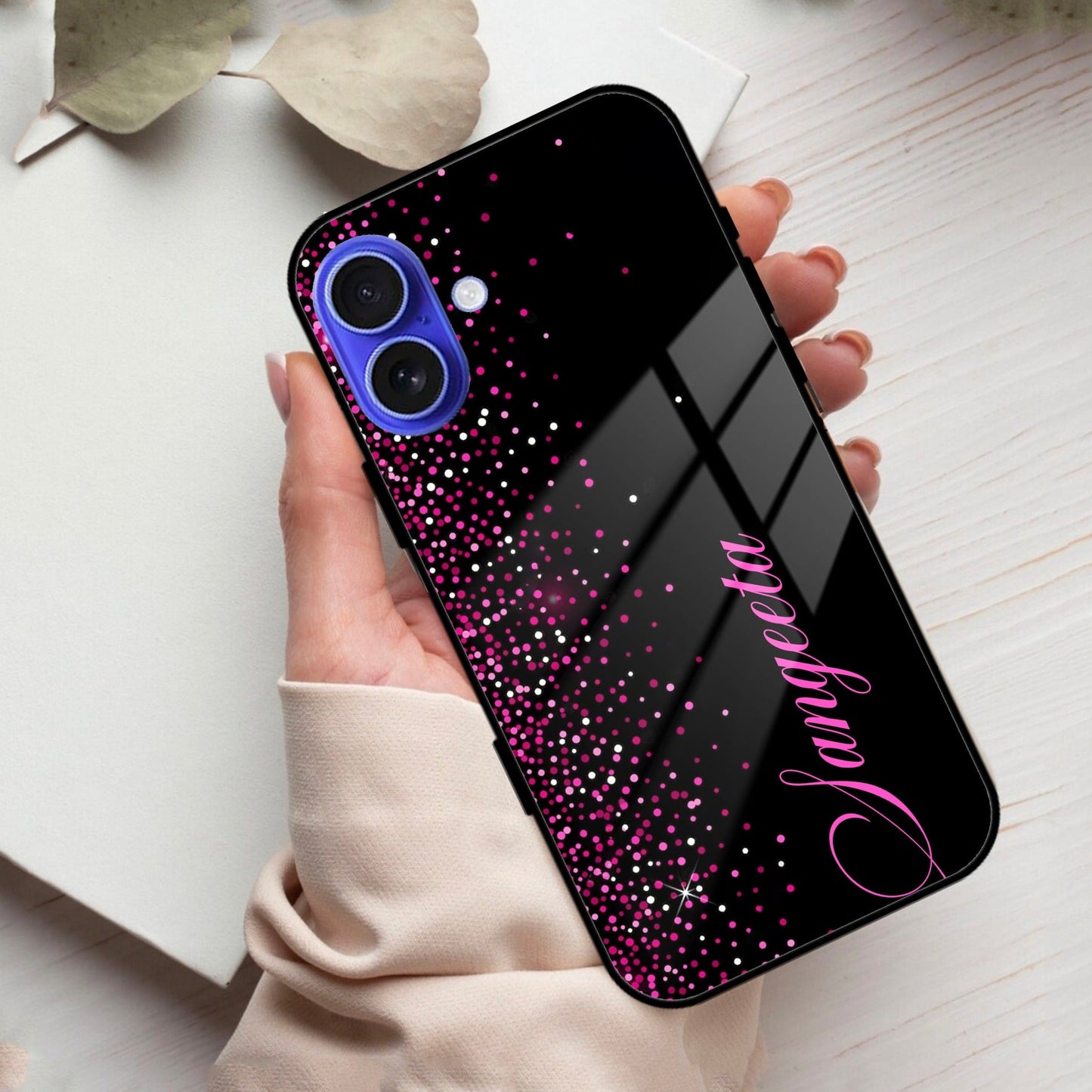 Pink Glitter Customize Glass Case Cover For iPhone