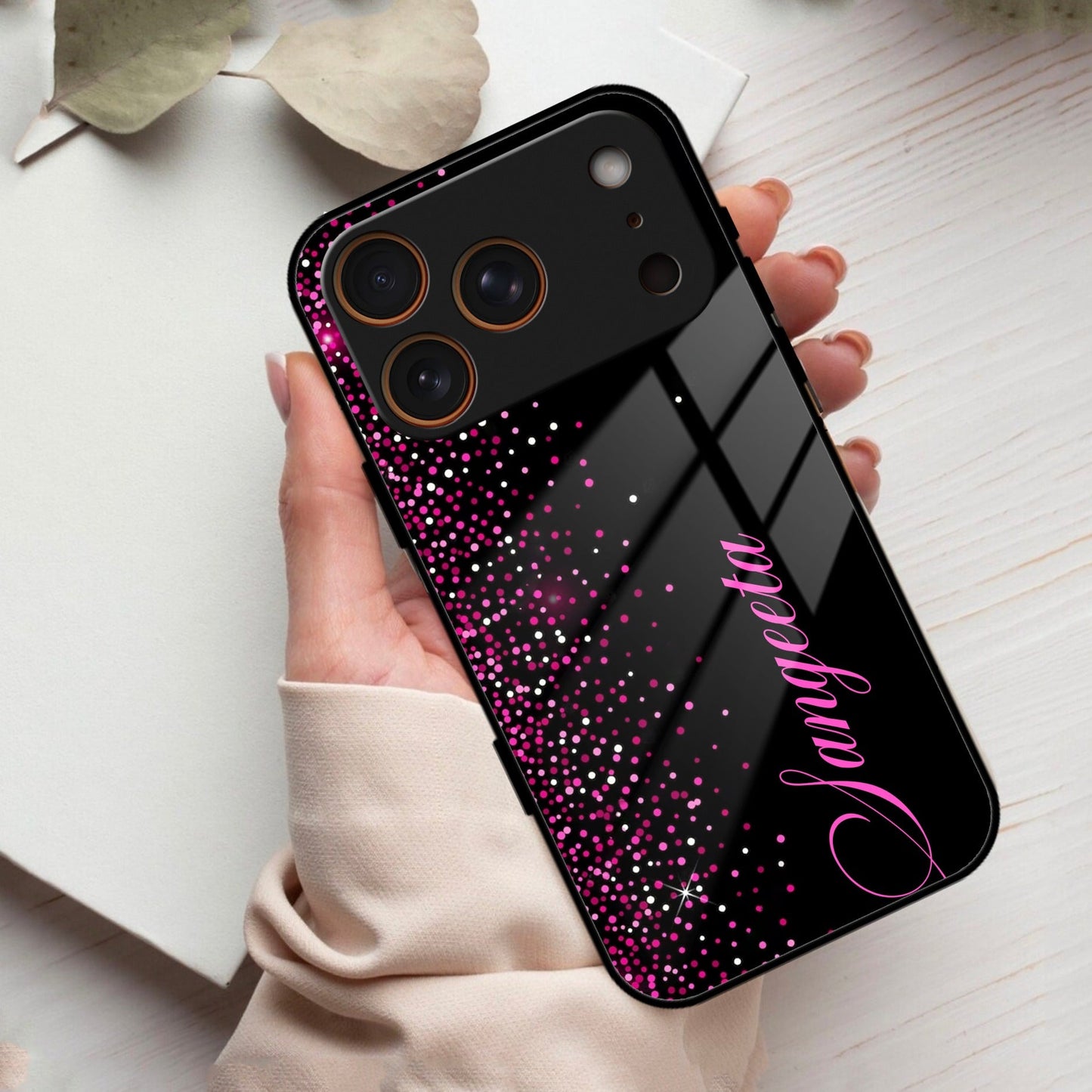 Pink Glitter Customize Glass Case Cover For iPhone