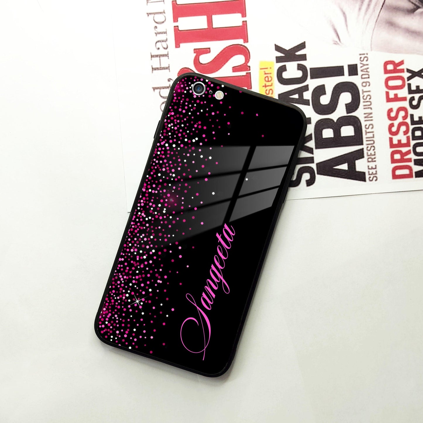 Pink Glitter Customize Glass Case Cover For iPhone