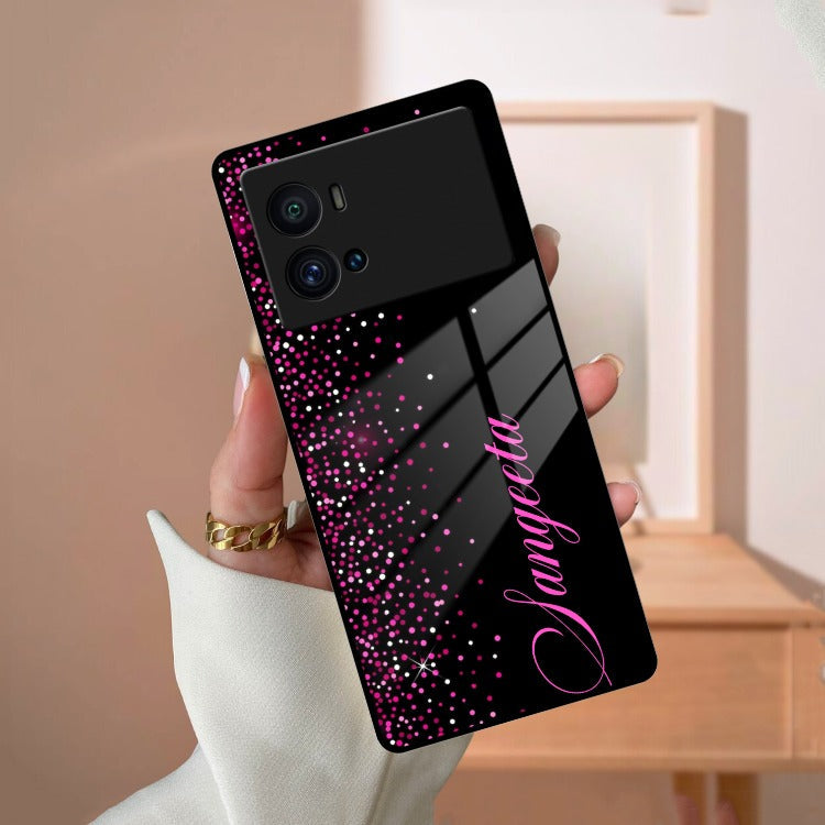 Pink Glitter Customize Glass Case Cover For iQOO
