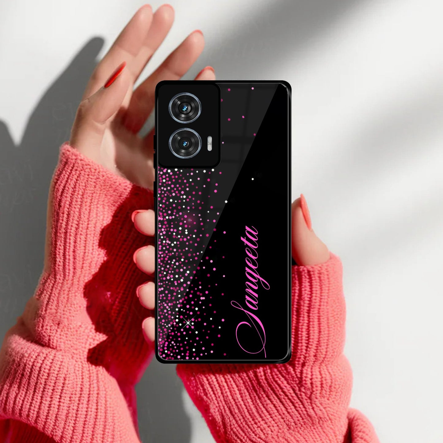 Pink Glitter Customize Glass Case Cover For Motorola