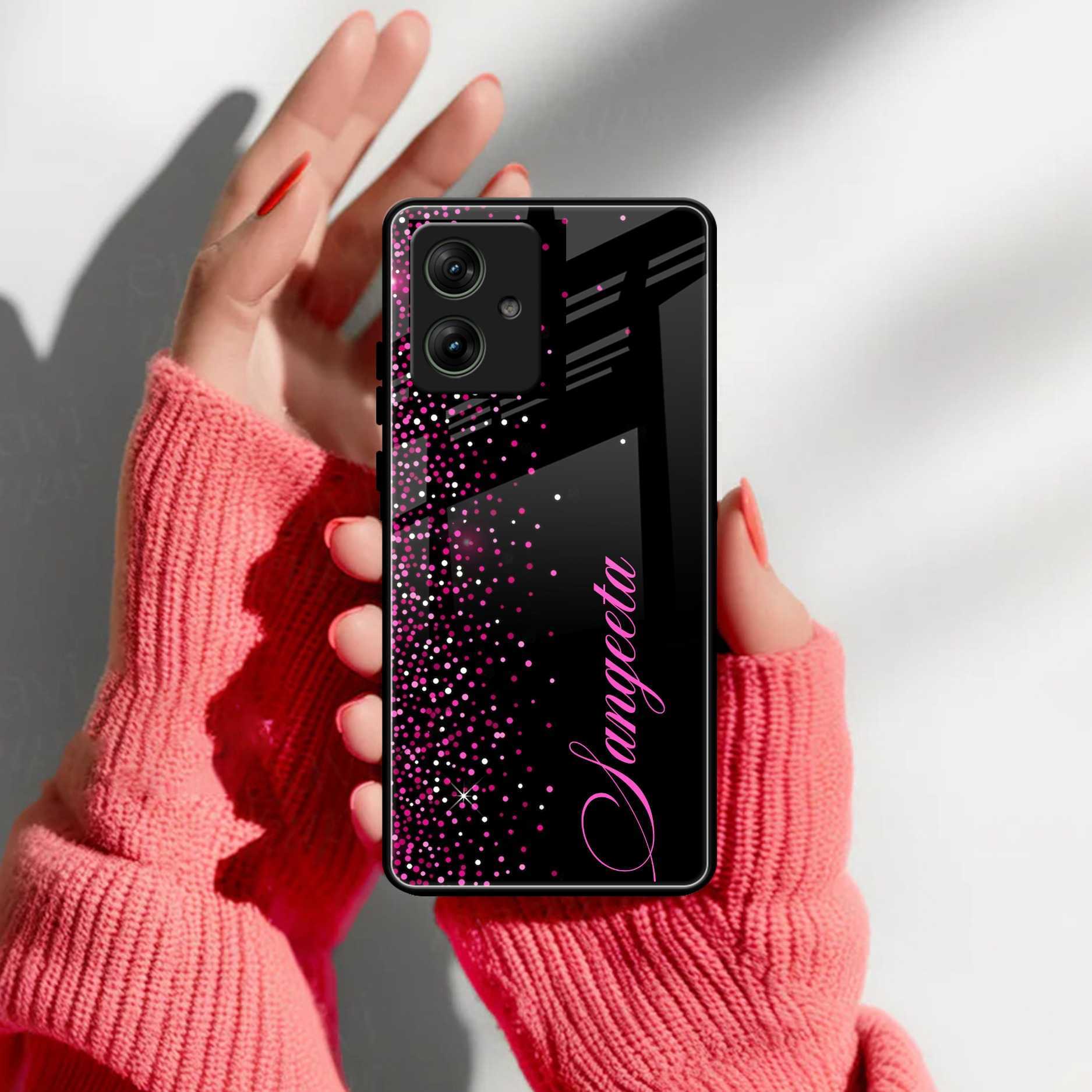 Pink Glitter Customize Glass Case Cover For Motorola