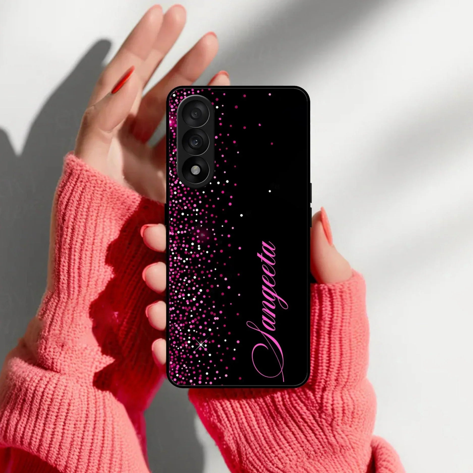 Pink Glitter Customize Glass Case Cover For Oneplus - ShopOnCliQ