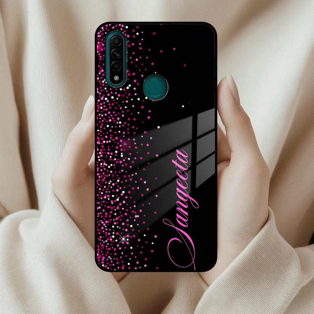 Pink Glitter Customize Glass Case Cover For Oppo