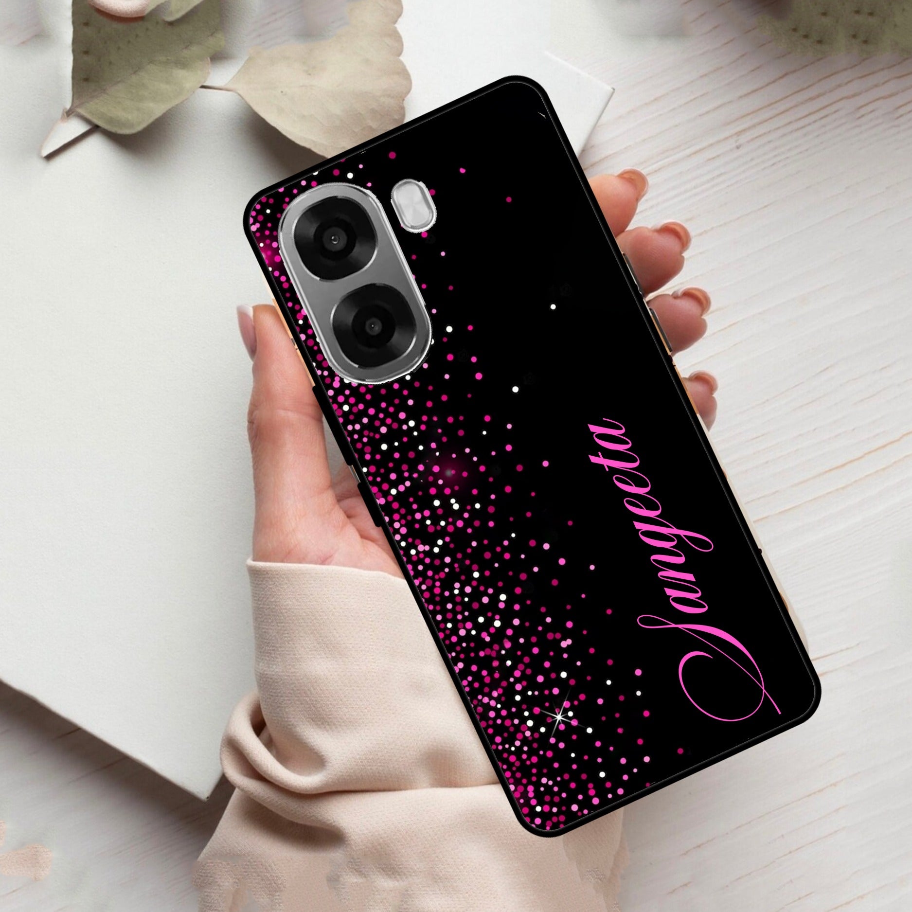 Pink Glitter Customize Glass Case Cover For Oppo
