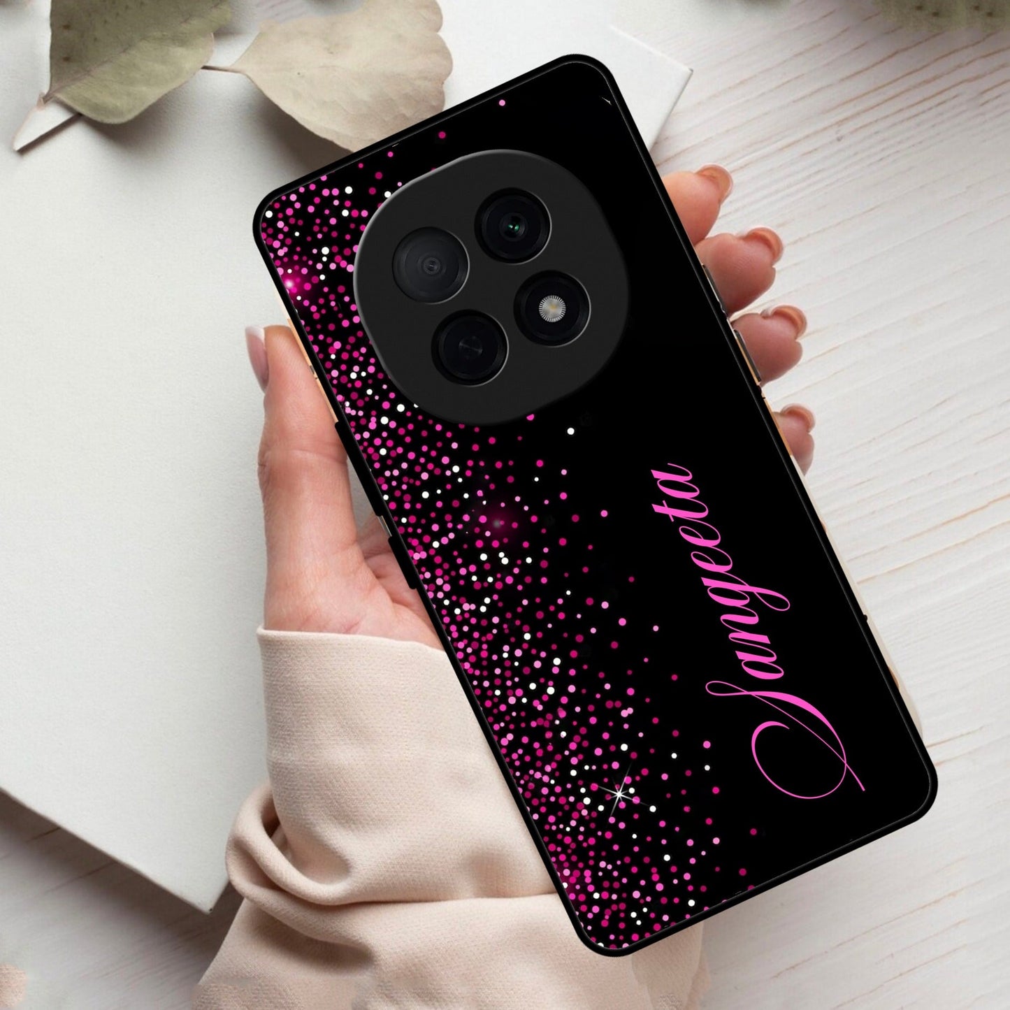 Pink Glitter Customize Glass Case Cover For Oppo