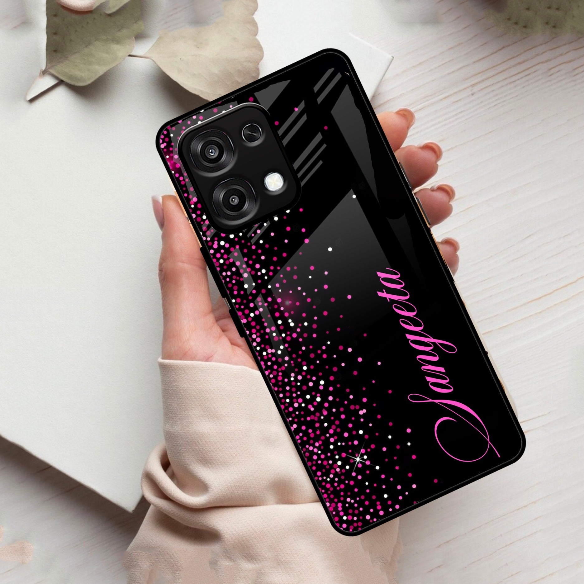 Pink Glitter Customize Glass Case Cover For Oppo