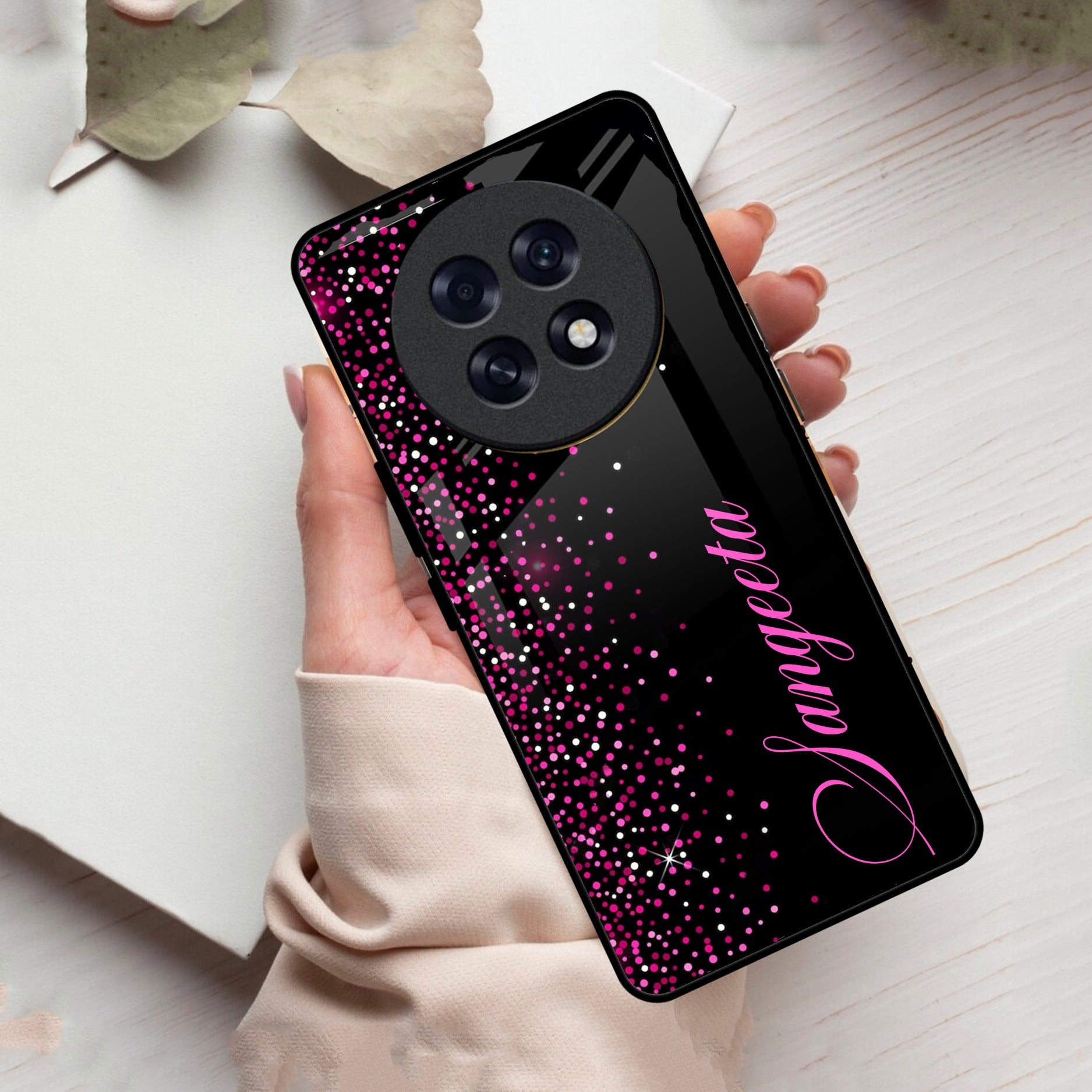 Pink Glitter Customize Glass Case Cover For Oppo