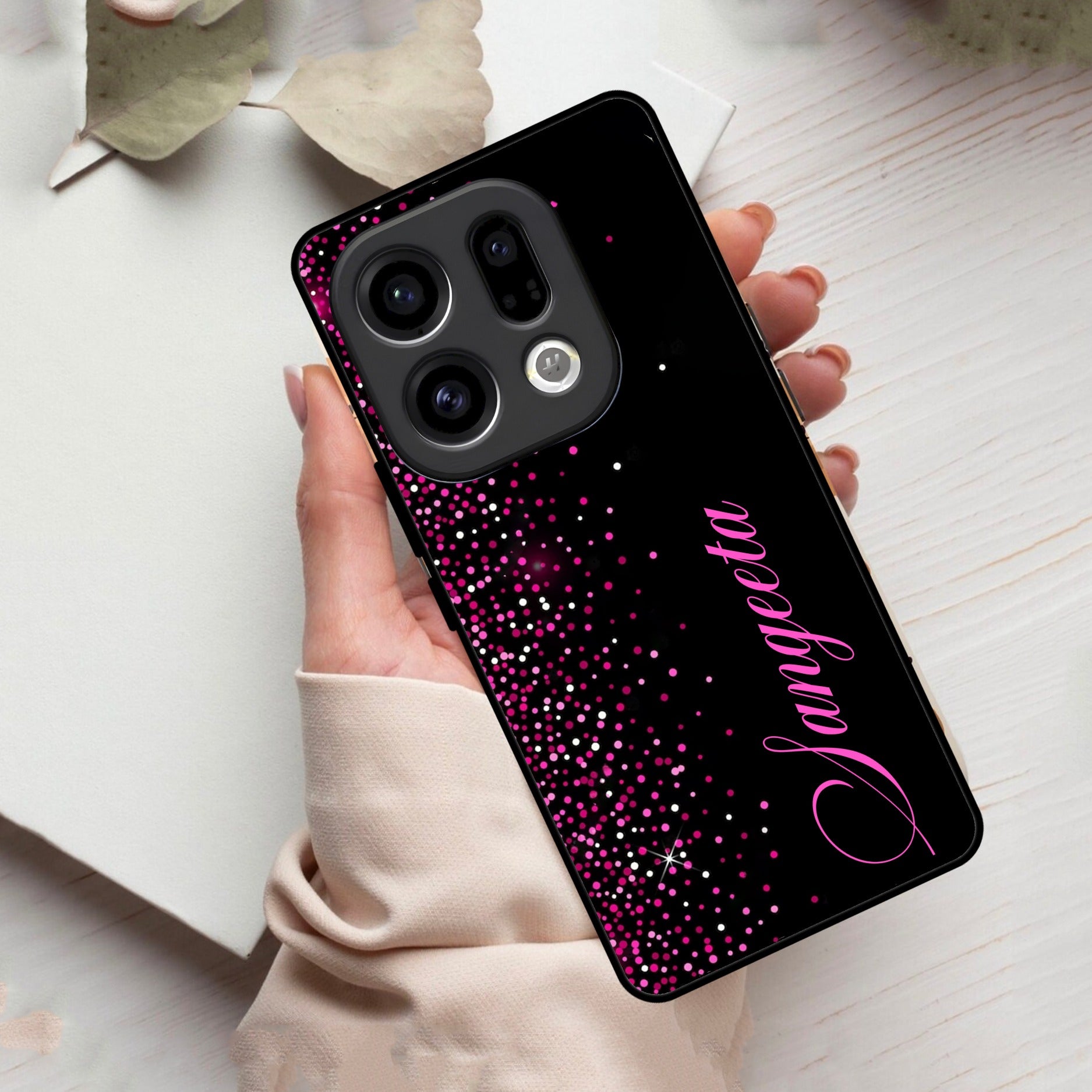 Pink Glitter Customize Glass Case Cover For Oppo