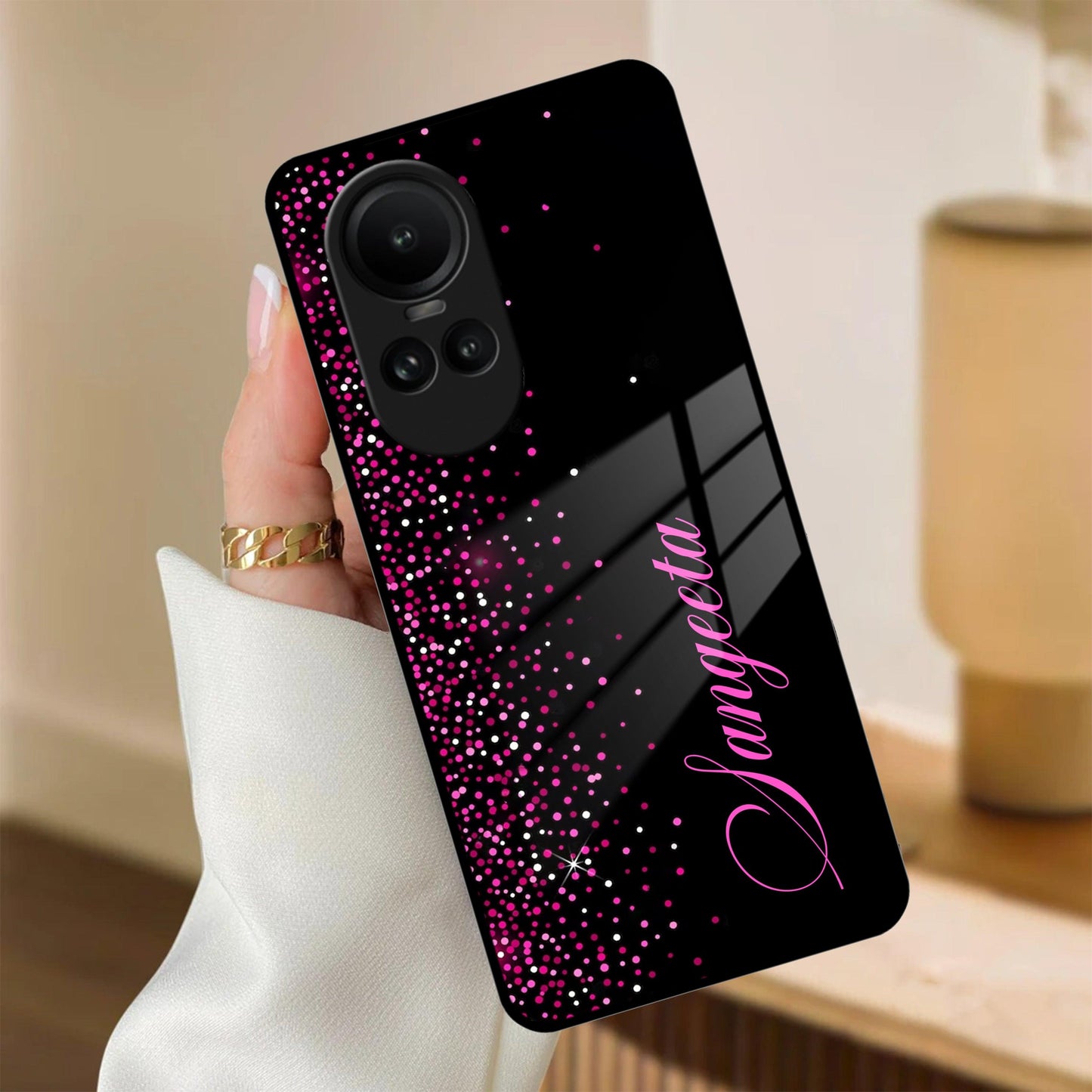 Pink Glitter Customize Glass Case Cover For Oppo