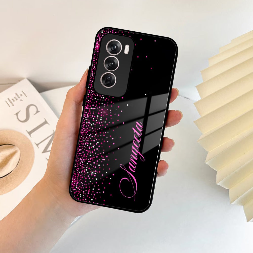 Pink Glitter Customize Glass Case Cover For Oppo