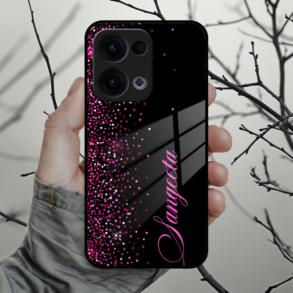 Pink Glitter Customize Glass Case Cover For Oppo
